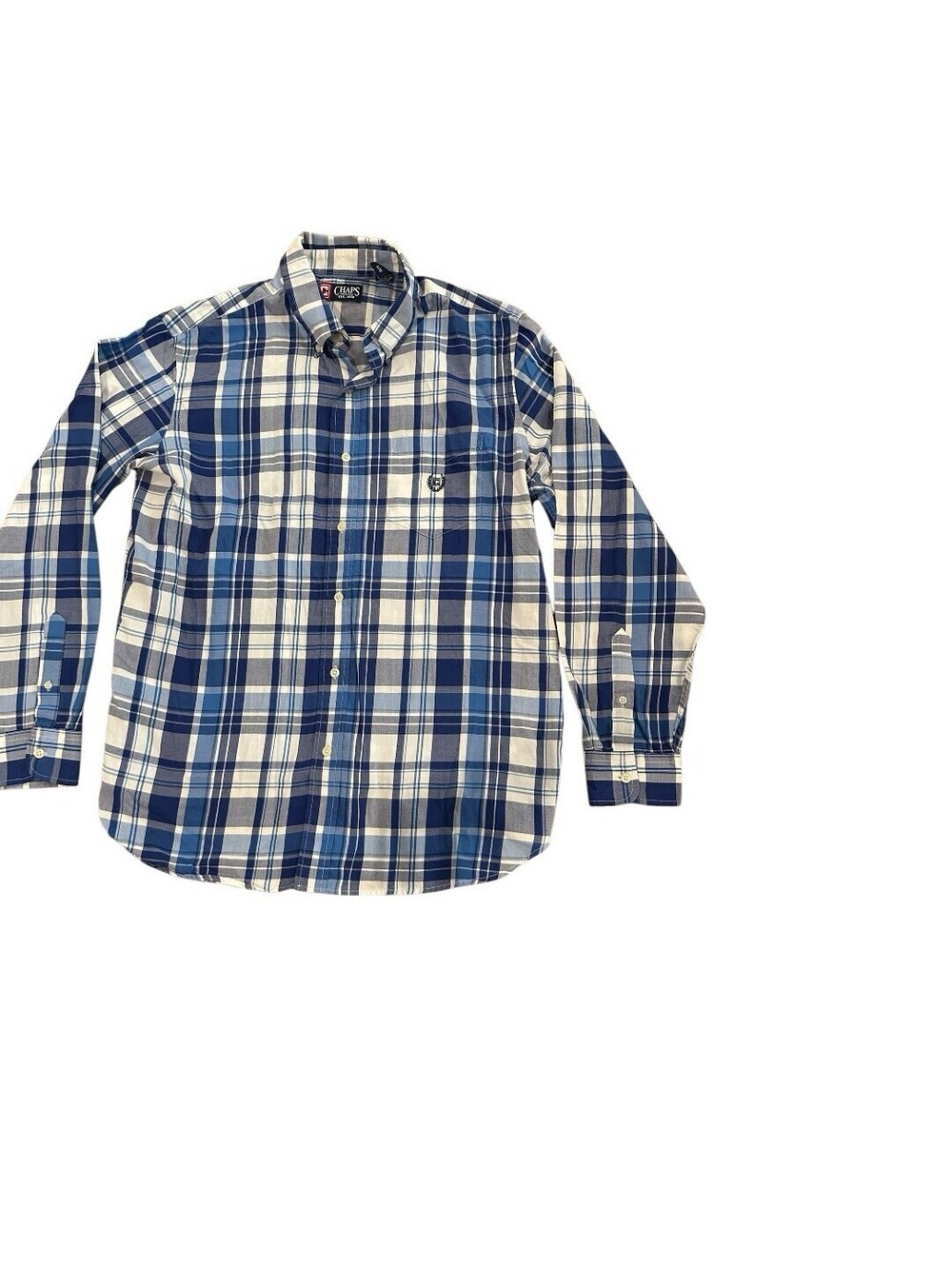 Chaps Mens Classic Fit Blue/White Button Front Shirt - Size Large Pre-Loved